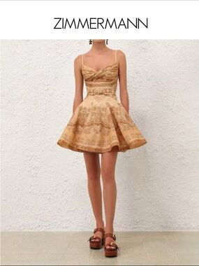 Zimmermann Silk Linen Paisley Mini Dress Bustier Belted Size 0 (US 2-4) New